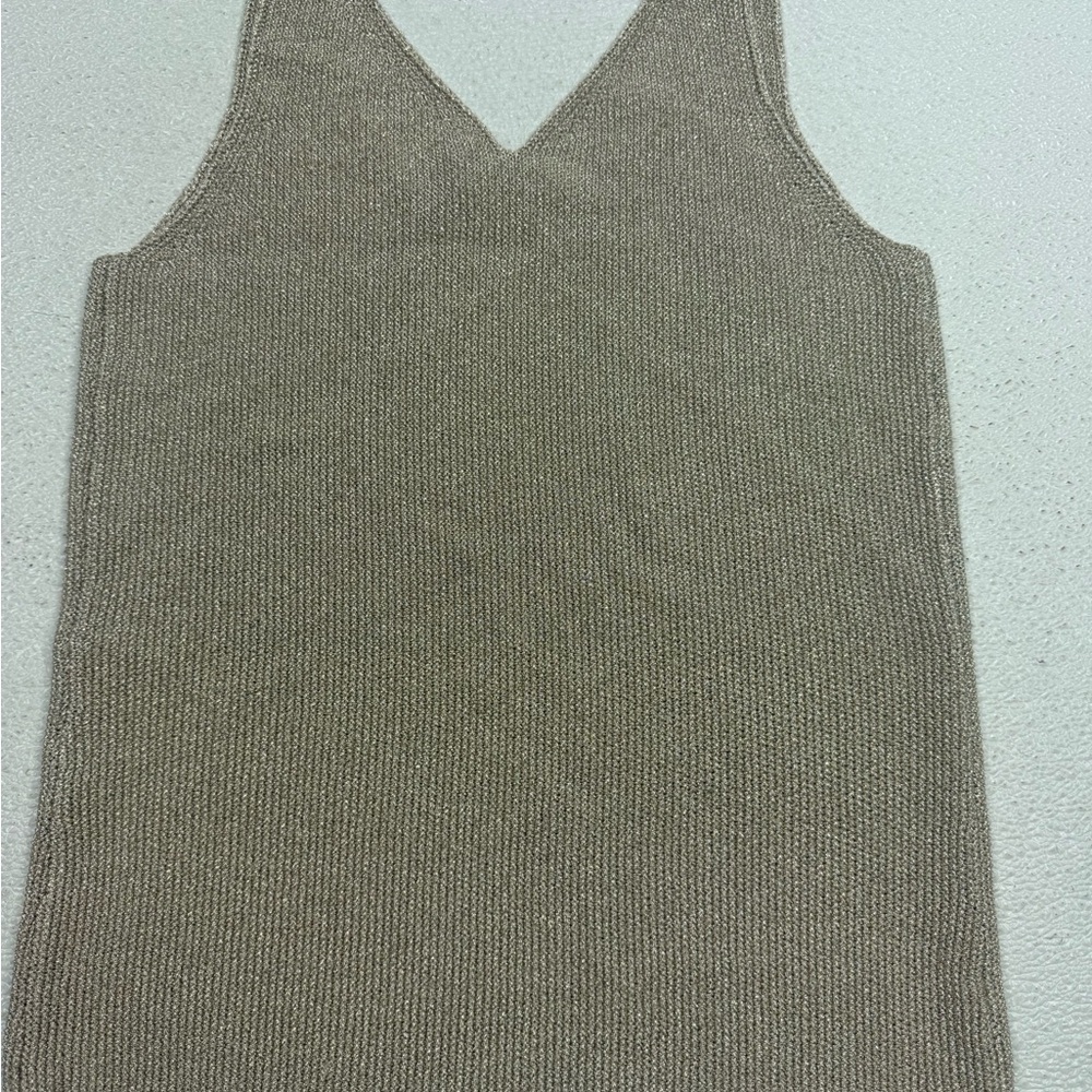 Reiss Metallic Taupe V-Neck Knit Tank Top - Picture 5 of 8